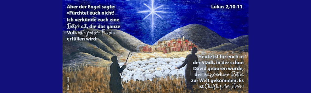 Die Hirten von Bethlehem schauen bei ihren Schafen nach einen Stern